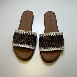 Time and Tru Brown and Cream Woven Sandals
